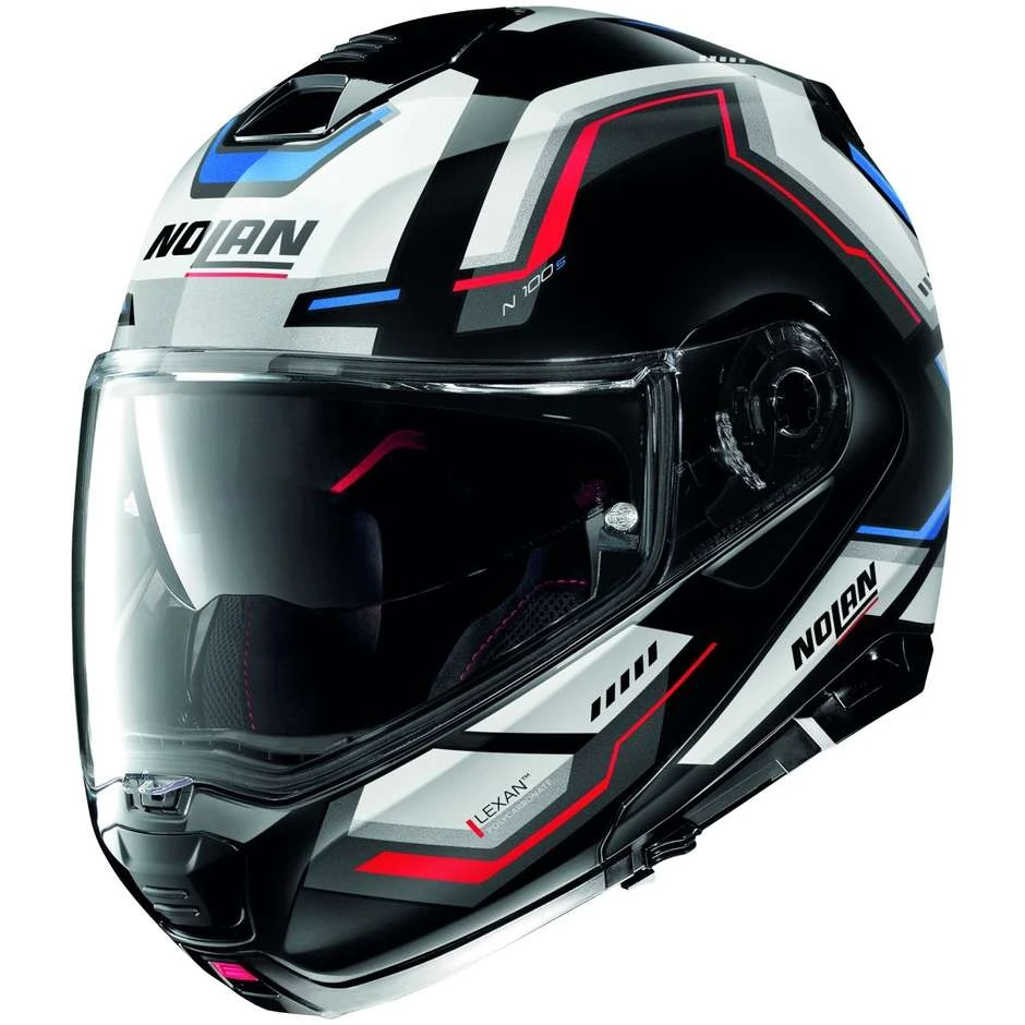 Modularer Motorradhelm P / J Nolan N100.5 UPWIND N-Com 063 Zulassung Weiß Blau Rot 1 Modularer Motorradhelm P / J Nolan N100.5 UPWIND N-Com 063 Zulassung Weiß Blau Rot
